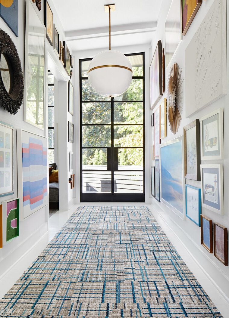 FLOR entryway area rug Savile Row shown in Cobalt